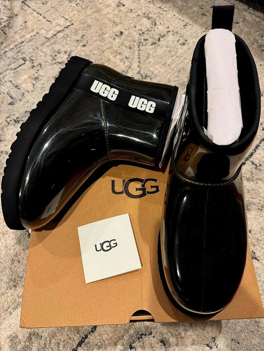 NWOT UGG Classic Black Clear Short Waterproof Boot Size 7